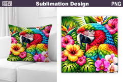 Tropical Macaw Floral PNG | Colorful Parrot Sublimation Product Image 1