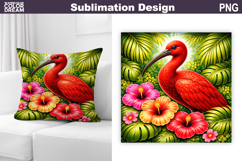 Scarlet Ibis Tropical Floral PNG | Exotic Bird Sublimation Product Image 1