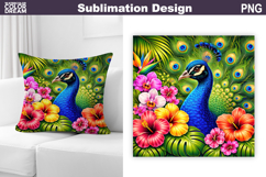 Tropical Peacock Floral PNG | Exotic Jungle Sublimation Product Image 1