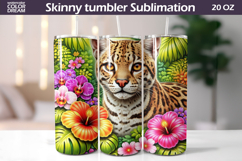 Ocelot Tumbler Wrap | Tropical Floral Sublimation Product Image 1