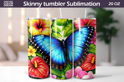 Blue Butterfly Tumbler Wrap | Tropical Floral Sublimation Product Image 1