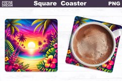 Tropical Beach Square Coaster | Flamingo Square Coaster Product Image 4