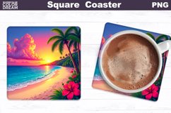 Tropical Beach Square Coaster | Flamingo Square Coaster Product Image 8