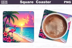 Tropical Beach Square Coaster | Summer Flamingo Square Coast Product Image 1
