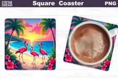 Tropical Beach Square Coaster | Summer Flamingo Square Coast Product Image 1