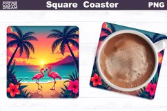 Tropical Beach Square Coaster | Summer Flamingo Square Coast Product Image 1