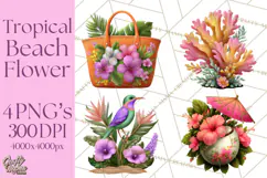 Tropical Beach Flower Clipart & Clip Art PNG Product Image 1
