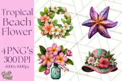 Tropical Beach Flower Clipart & Clip Art PNG Product Image 1