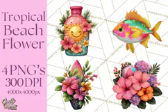 Tropical Beach Flower Clipart & Clip Art PNG Product Image 1