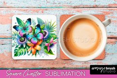 Butterfly Square Coaster Sublimation - Butterfly Coaster PNG Product Image 1