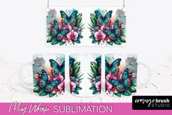 Butterfly Mug Wrap - Flowers Mug Sublimation Design Product Image 1