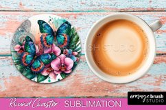 Butterfly Round Coaster Sublimation - Butterfly Coaster PNG Product Image 1