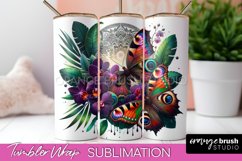 Butterflies and Flowers Tumbler Wrap, Tropical Tumbler PNG Product Image 1