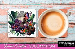 Butterfly Square Coaster Sublimation - Butterfly Coaster PNG Product Image 1