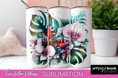 Butterflies and Flowers Tumbler Wrap, Tropical Tumbler PNG Product Image 1
