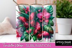 Butterflies and Flowers Tumbler Wrap, Tropical Tumbler PNG Product Image 1