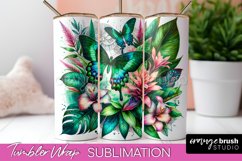 Butterflies and Flowers Tumbler Wrap, Tropical Tumbler PNG Product Image 1