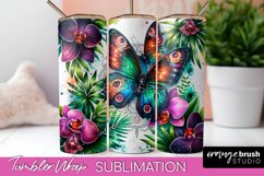 Butterflies and Flowers Tumbler Wrap, Tropical Tumbler PNG Product Image 1