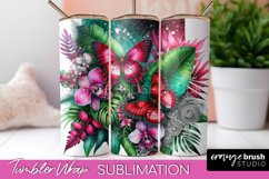 Butterflies and Flowers Tumbler Wrap, Tropical Tumbler PNG Product Image 1