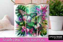 Butterflies and Flowers Tumbler Wrap, Tropical Tumbler PNG Product Image 1