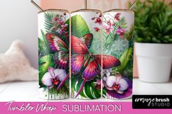 Butterflies and Flowers Tumbler Wrap, Tropical Tumbler PNG Product Image 1