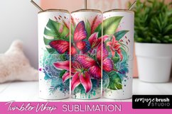 Butterflies and Flowers Tumbler Wrap, Tropical Tumbler PNG Product Image 1