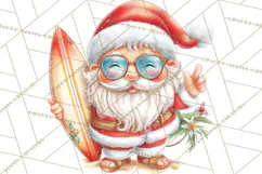 Tropical Christmas Clipart PNG, Surfing Santa Beach Holiday Product Image 4