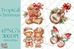 Tropical Christmas Clipart PNG, Surfing Santa Beach Holiday Product Image 1