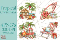 Tropical Christmas Clipart PNG, Surfing Santa Beach Holiday Product Image 1