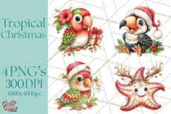 Tropical Christmas Clipart PNG, Surfing Santa Beach Holiday Product Image 1