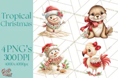Tropical Christmas Clipart PNG, Surfing Santa Beach Holiday Product Image 1