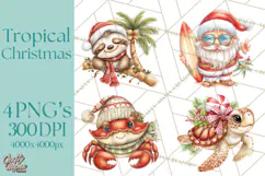 Tropical Christmas Clipart PNG, Surfing Santa Beach Holiday Product Image 1