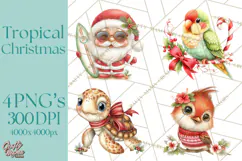 Tropical Christmas Clipart PNG, Surfing Santa Beach Holiday Product Image 1