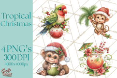 Tropical Christmas Clipart PNG, Surfing Santa Beach Holiday Product Image 1