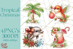 Tropical Christmas Clipart PNG, Surfing Santa Beach Holiday Product Image 1