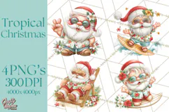 Tropical Christmas Clipart PNG, Surfing Santa Beach Holiday Product Image 1