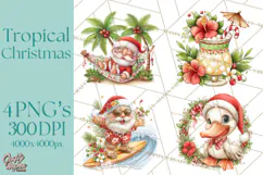 Tropical Christmas Clipart PNG, Surfing Santa Beach Holiday Product Image 1