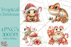 Tropical Christmas Clipart PNG, Surfing Santa Beach Holiday Product Image 1
