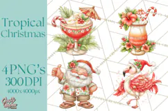 Tropical Christmas Clipart PNG, Surfing Santa Beach Holiday Product Image 1