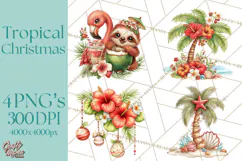 Tropical Christmas Clipart PNG, Surfing Santa Beach Holiday Product Image 1
