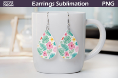 Tropical Floral Teardrop Earrings | Hibiscus Monstera Leaf Product Image 1