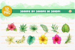 Tropical Flowers &amp; Leaves Watercolor Clipart Product Image 2