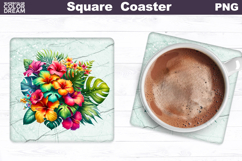 Tropical Flowers Square Coaster | Flowers Square Coaster Product Image 1