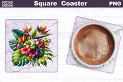 Tropical Flowers Square Coaster | Flowers Square Coaster Product Image 1