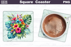Tropical Flowers Square Coaster | Flowers Square Coaster Product Image 1