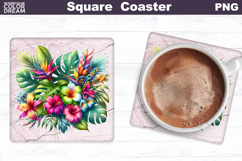 Tropical Flowers Square Coaster | Flowers Square Coaster Product Image 1