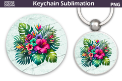 Tropical Floral Round Keychain | Summer Flowers Key Keychain Product Image 1