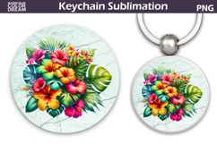 Tropical Floral Round Keychain | Summer Flowers Key Keychain Product Image 1