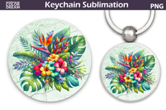 Tropical Floral Round Keychain | Summer Flowers Key Keychain Product Image 1
