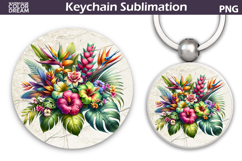Tropical Floral Round Keychain | Summer Flowers Key Keychain Product Image 1